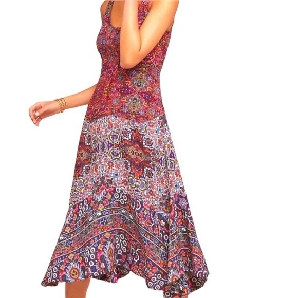 Anthropologie Maeve Violetta Floral Flare Skirt Tank Midi Dress Tiered Colorful - Picture 1 of 16